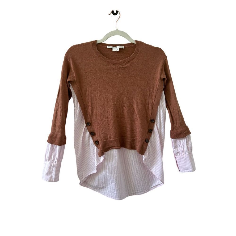 Veronica Beard Sionne Merino Wool Clay Contrast Pullover Sweater Size XS